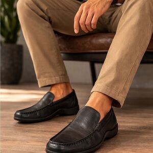 Cole Haan Nike Air Men Black Leather Slip-On Loafers Size 9 Comfort Dress Shoes